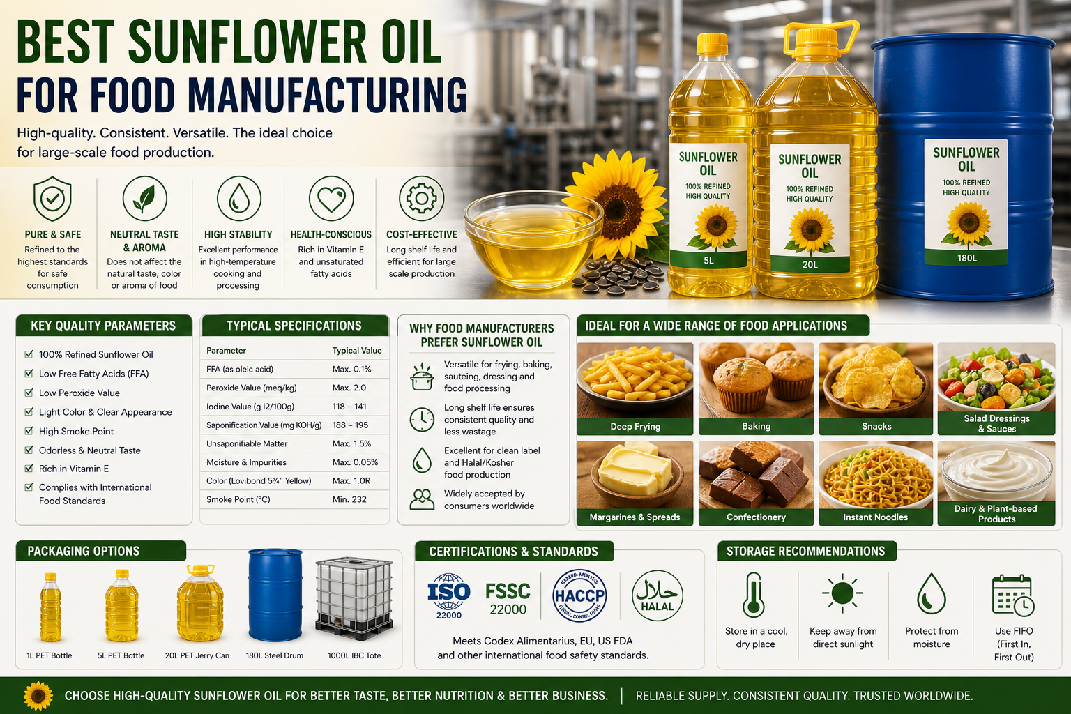 Best Sunflower Oil for Food Manufacturing