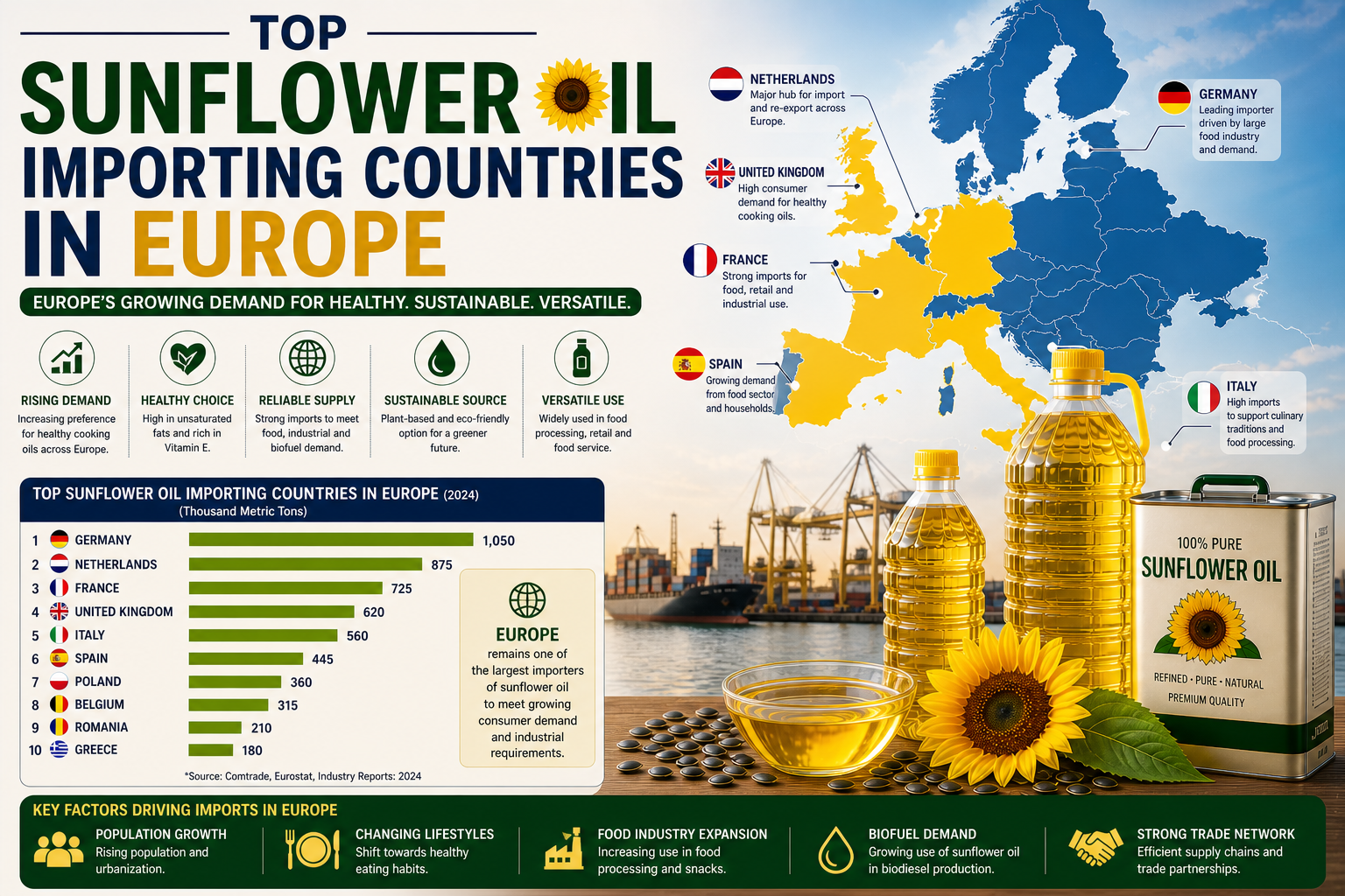 Top Sunflower Oil Importing Countries in Europe