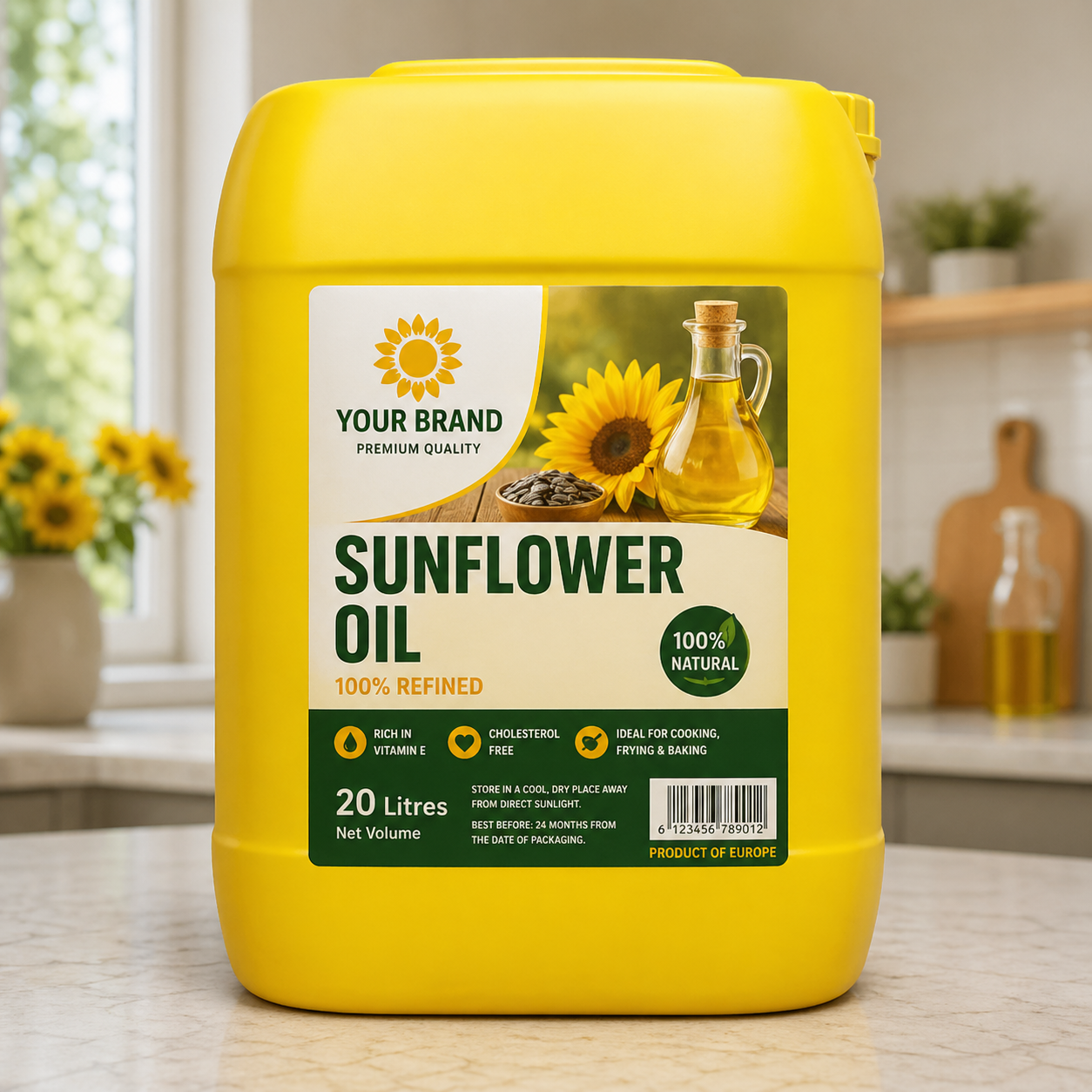 Twenty litre sunflower oil container for foodservice distribution