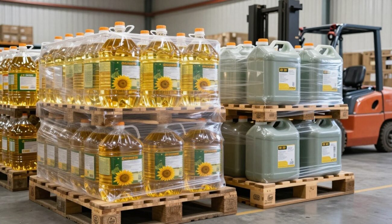 Palletized sunflower oil export quality inspection