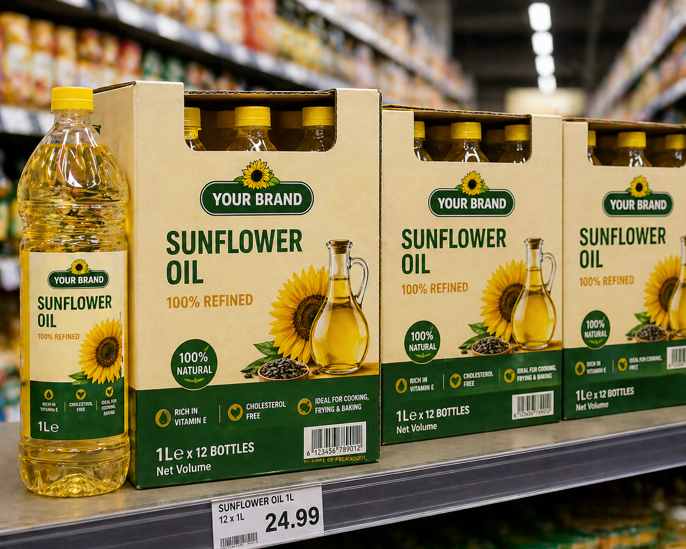 Cartons and pallets for bottled sunflower oil export