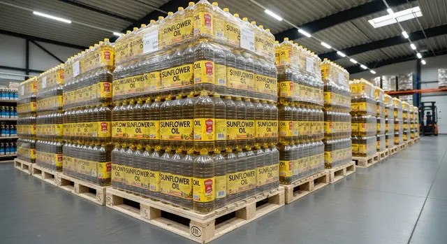 Palletized sunflower oil for wholesale distribution