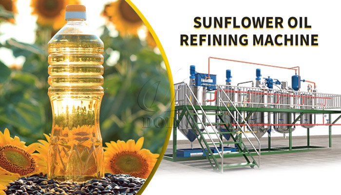 Sunflower oil refining process inside an industrial edible oil facility