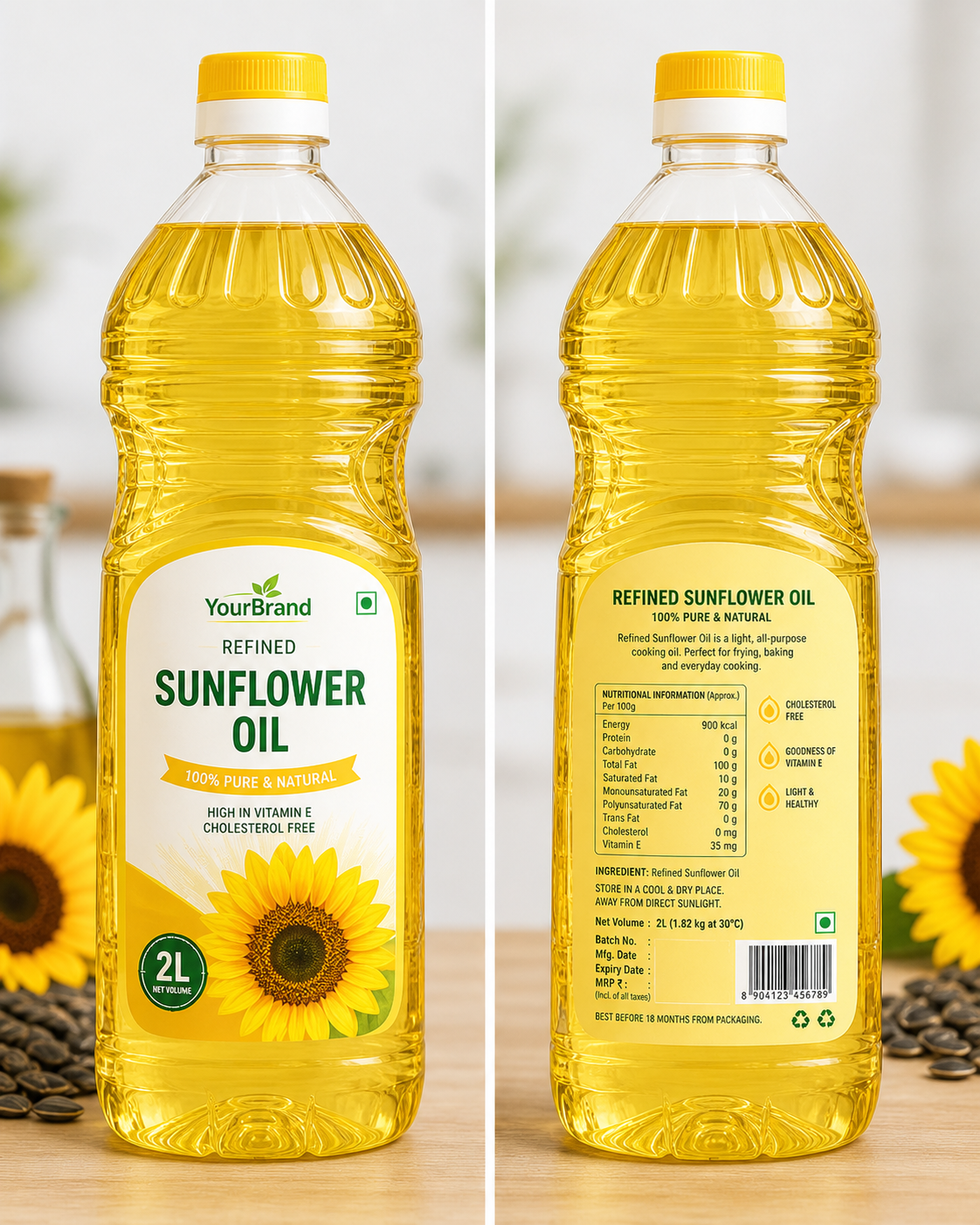 Two litre bottled sunflower oil for retail and wholesale distribution
