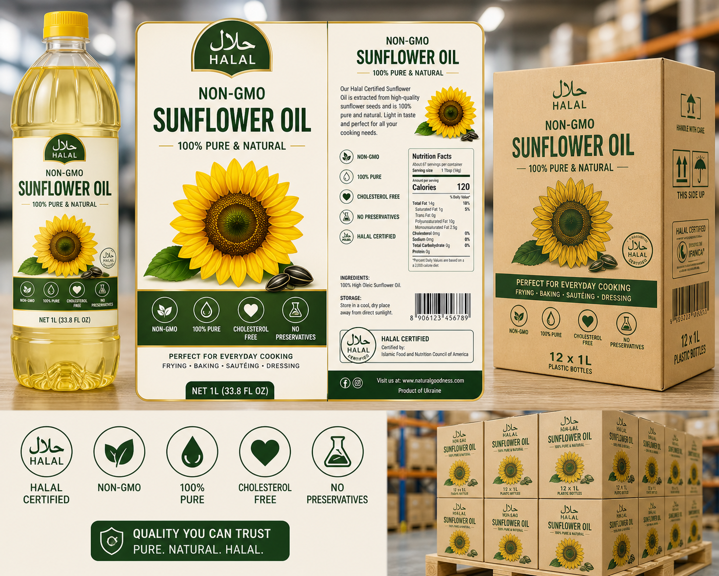 Palletized Halal sunflower oil for international shipment