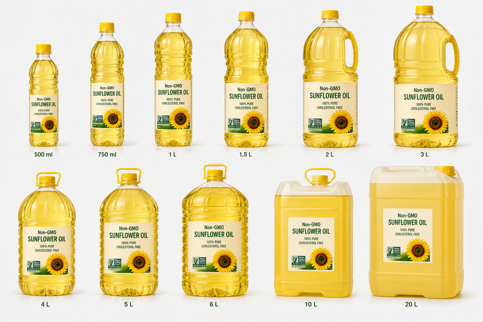 Refined non-GMO sunflower oil for food manufacturing and retail supply